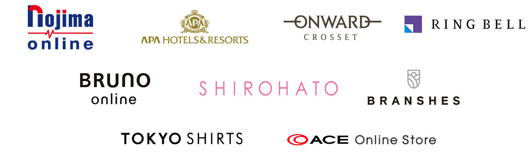 nojima online　APA HOTELS&RESORTS　ONWARD CROSSET　RING BELL　BRUNO online　SHIROHATO　BRANSHES　TOKYO SHIRTS　ACE Online Store